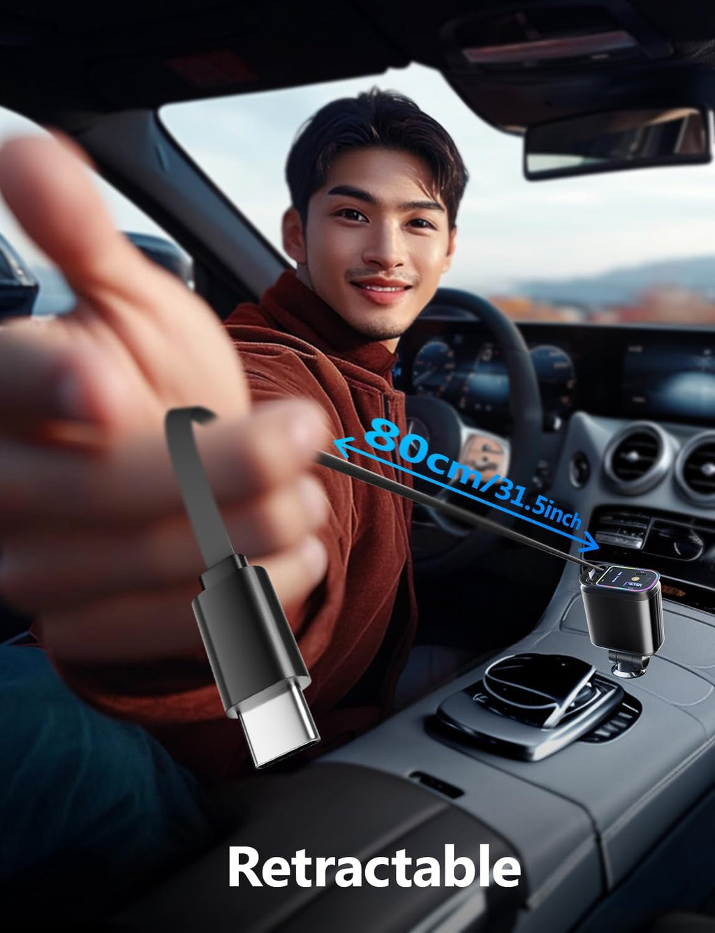 4 in 1 Retractable Car Charger with Starlight Roof Light – Fast Charging USB-C + Lightning Car Adapter | Multi Device Car Charger Pakistan