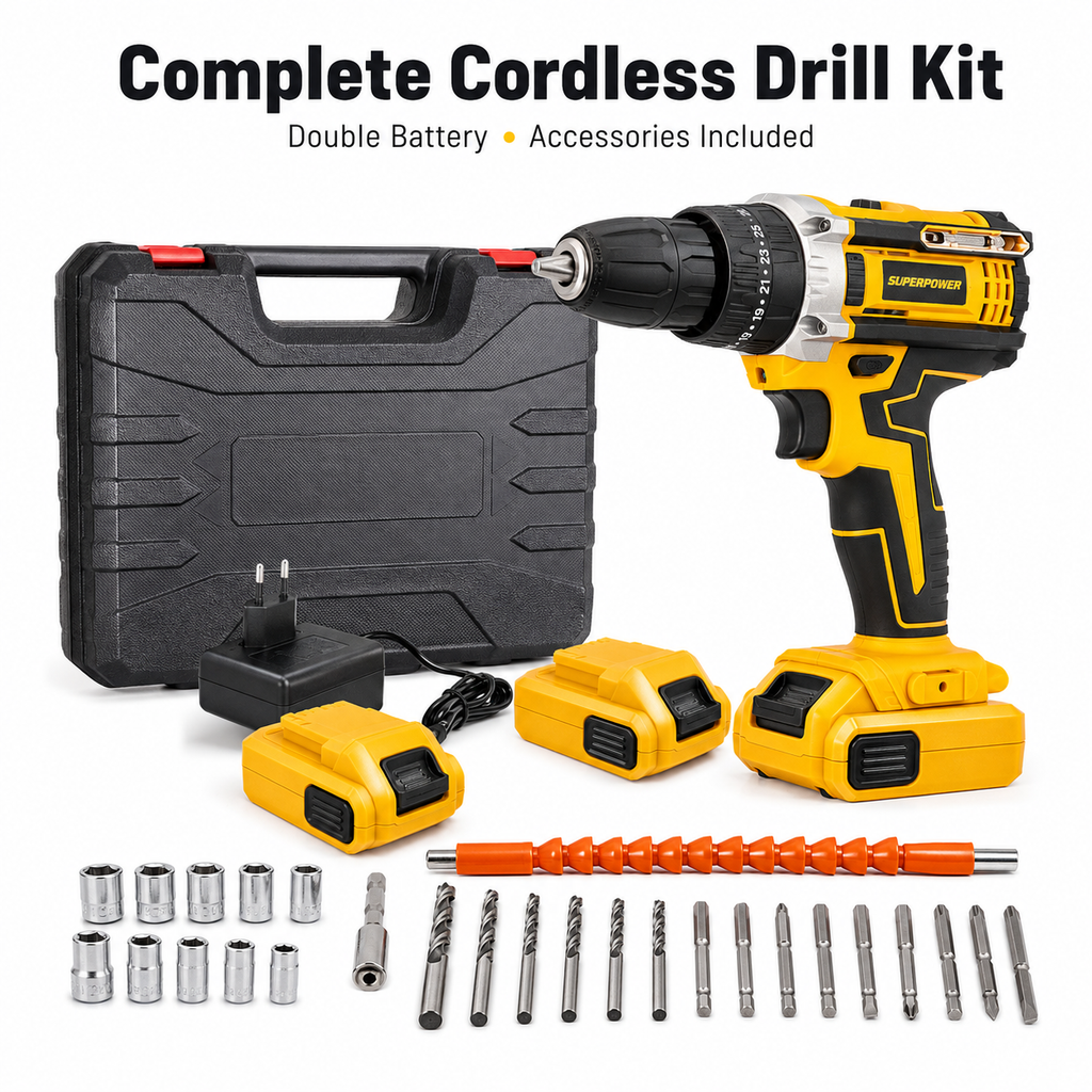 48V Cordless Drill Machine Kit 29PCS Complete Set with Double Rechargeable Batteries & Carry Case