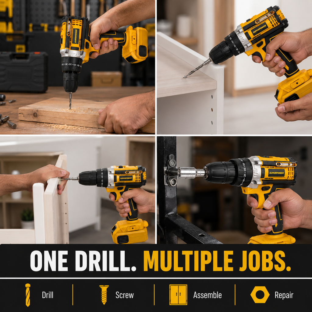 48V Cordless Drill Machine Kit 29PCS Complete Set with Double Rechargeable Batteries & Carry Case