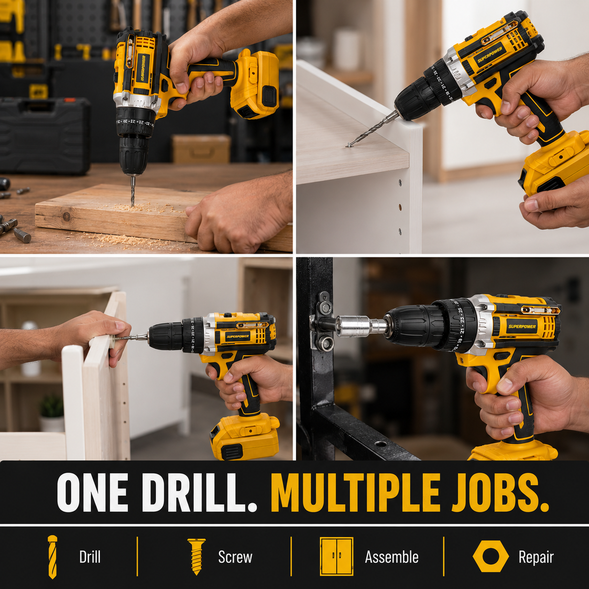 48V Cordless Drill Machine Kit 29PCS Complete Set with Double Rechargeable Batteries & Carry Case