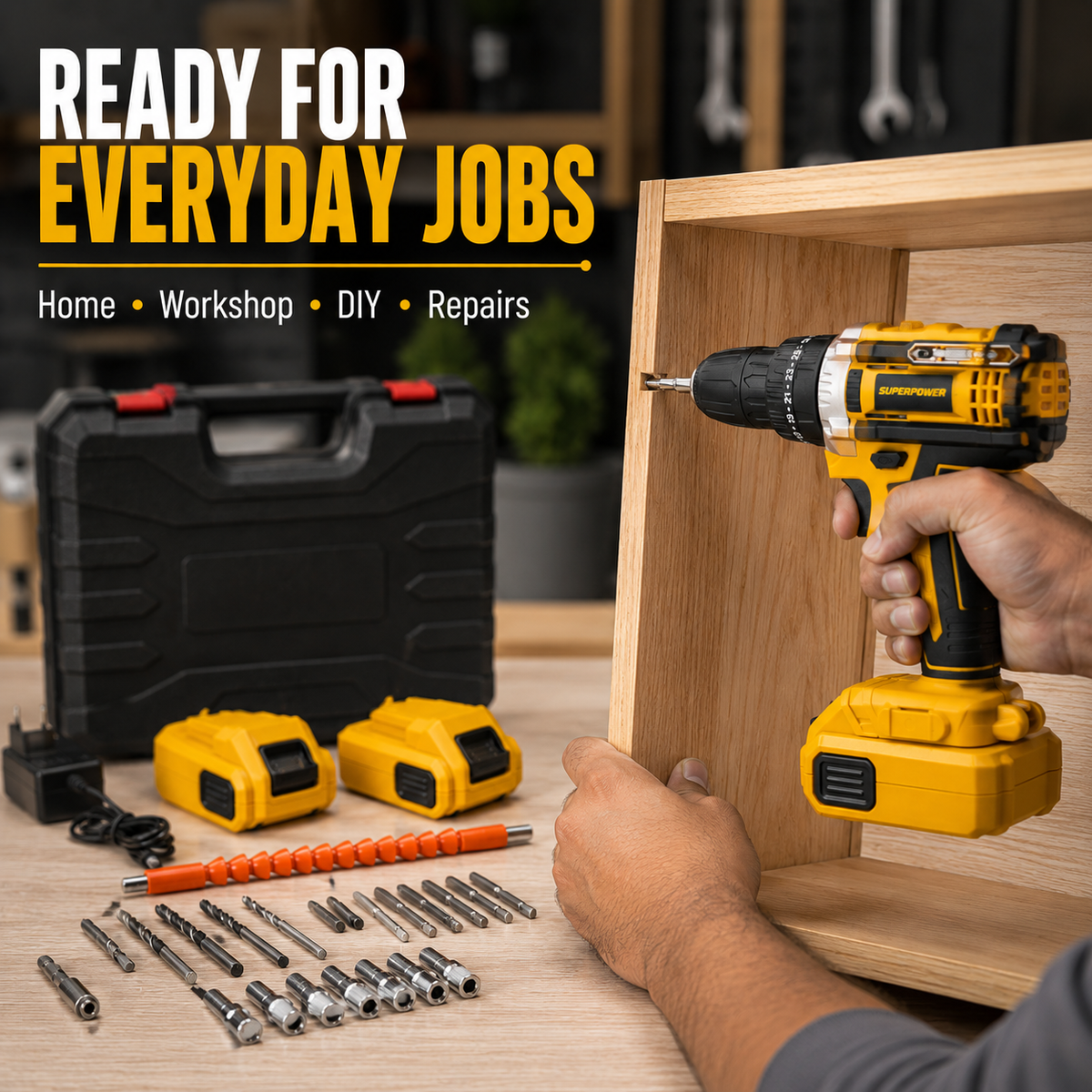 48V Cordless Drill Machine Kit 29PCS Complete Set with Double Rechargeable Batteries & Carry Case