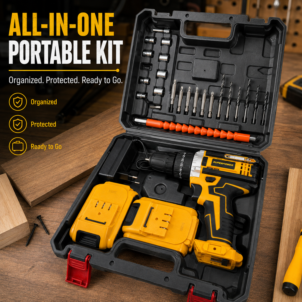 48V Cordless Drill Machine Kit 29PCS Complete Set with Double Rechargeable Batteries & Carry Case