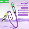 240W 4-in-1 Super Fast Charging Cable – Dual-Head Liquid Silicone Data Cable, Zinc Alloy Shell, RGB Breathing Light, Wear-Resistant & Anti-Scratch