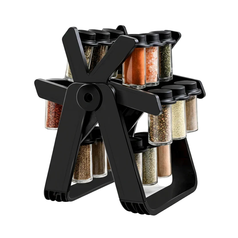 Premium 360° Rotating Spice Rack Organizer with 18 Glass Jars